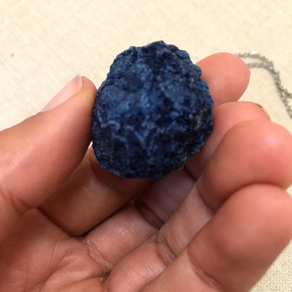 Dyed Blue Druzy Geode Pendant Necklace with Antique Silver Chain - Picture 3 of 4